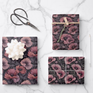 Blush Poppies und Lila Foliage Geschenkpapier Set