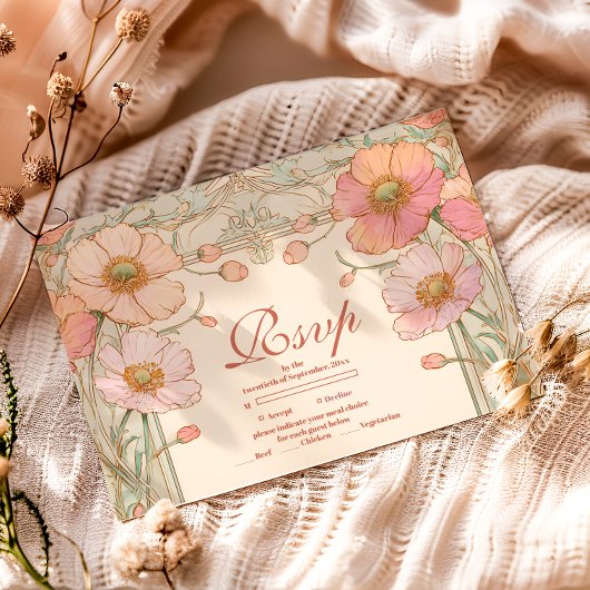 Blush Poppy Quinceañera Celebration RSVP Karte