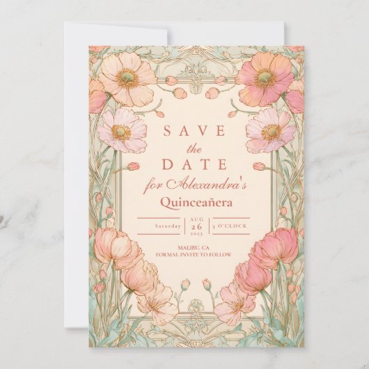 Blush Poppy Quinceañera Save The Date (Vorderseite)