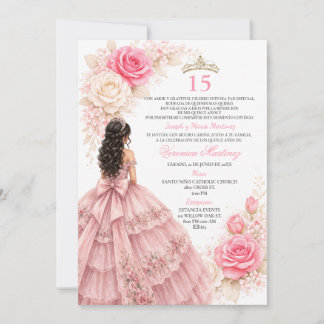 Blush Princess Dress Sweet 15 Elegant Rose Gold Einladung