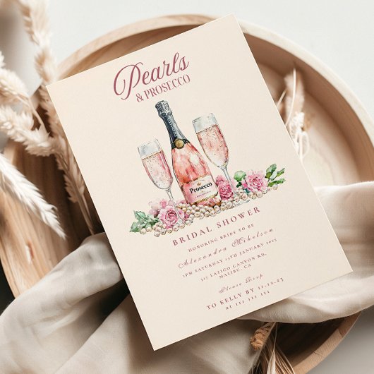 Blush Prosecco Perlen Brautparty-Feier Einladung