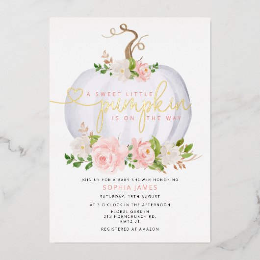 Blush Pumpkin Baby Dusche Mädchen Einladung (Vorderseite)