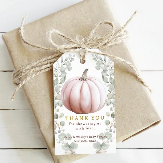 Blush Pumpkin Eucalyptus Fall Baby Shower Favor Ta Geschenkanhänger