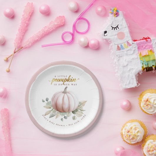 Blush Pumpkin Fall Baby Shower Paper Plates Pappteller (Party)