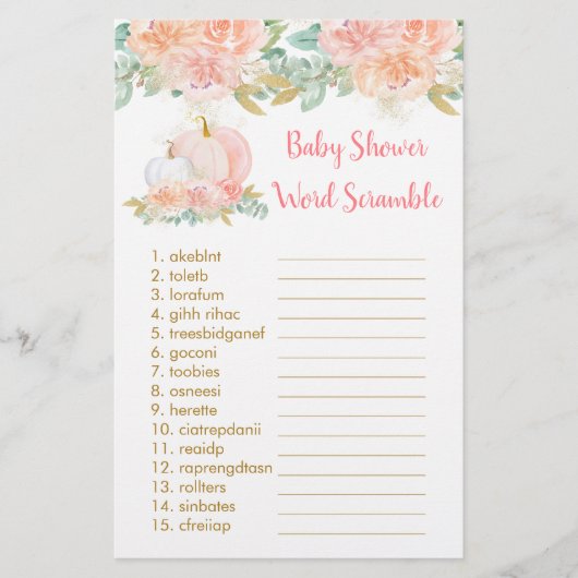Blush Pumpkin Floral Baby Word Scramble Game (Vorderseite)