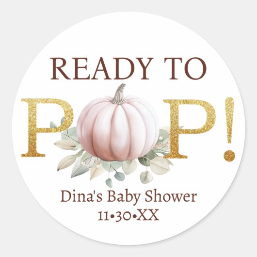 Blush Pumpkin Ready to Pop Baby Shower Sticker (Vorderseite)
