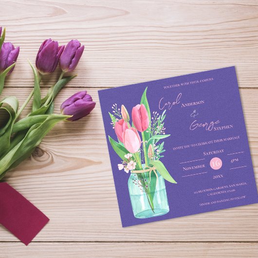 Blush & Purple Floral Mason Jar Wedding Invitation Magneteinladung