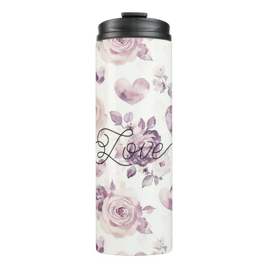 Blush Purple Hearts Flowers Love Thermosbecher (Vorderseite)