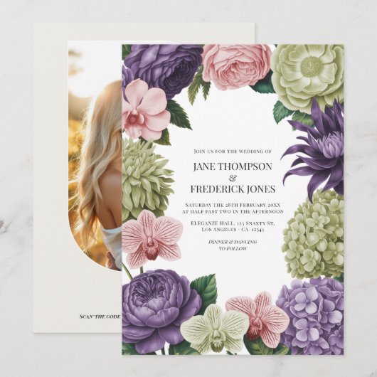 Blush Quartz, Soft Sage & Cloud Mauve Hochzeit Einladung (Vorne/Hinten)
