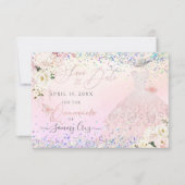 Blush Quinceanera Rett Date Holographic Confetti I Einladung (Vorderseite)