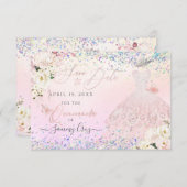 Blush Quinceanera Rett Date Holographic Confetti I Einladung (Vorne/Hinten)
