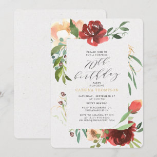 Blush Red Floral 70. Überraschung Geburtstagsparty Einladung