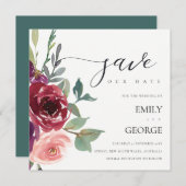 BLUSH RED MARSALA ROSE FLORAL SAVE THE DATE KARTE (Vorne/Hinten)