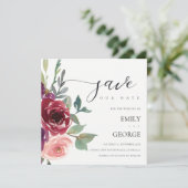 BLUSH RED MARSALA ROSE FLORAL SAVE THE DATE KARTE (Stehend Vorderseite)