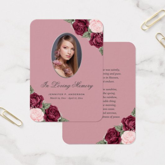 Blush Red Silver Gedenkkarte Beerdigungskarte (Büro)