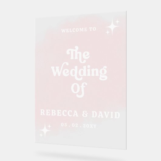 Blush Retro Wedding Welcome Sign Acrylschild (Winkel)