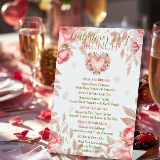 Blush Rococo Floral Heart Galentine Brunch Menu Sockelschild