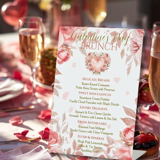 Blush Rococo Floral Heart Galentine Brunch Menu Sockelschild