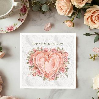 Blush Rococo Floral Heart Galentine Garden Elegant Serviette