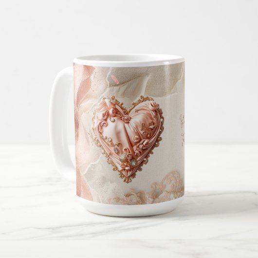 Blush Rococo Heart Filigree Romantic Keepsake Kaffeetasse (Vorderseite Links)