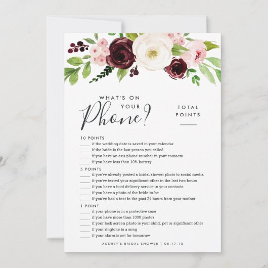 Blush Romance Doppelseitiges Brautparty-Spiel Einladung (Rückseite)