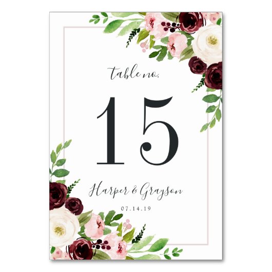 Blush Romance | PERSONALISIERTE TISCHNUMMER (Vorderseite)