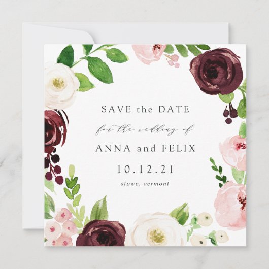 Blush Romance Square Save the Date Card (Vorderseite)