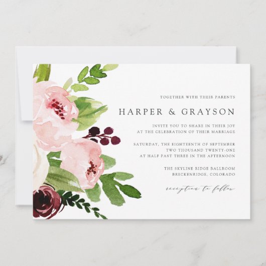 Blush Romance Wedding Einladung (Vorderseite)