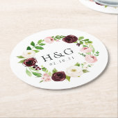 Blush Romance Wedding Monogram & Date Runder Pappuntersetzer (Angewinkelt)