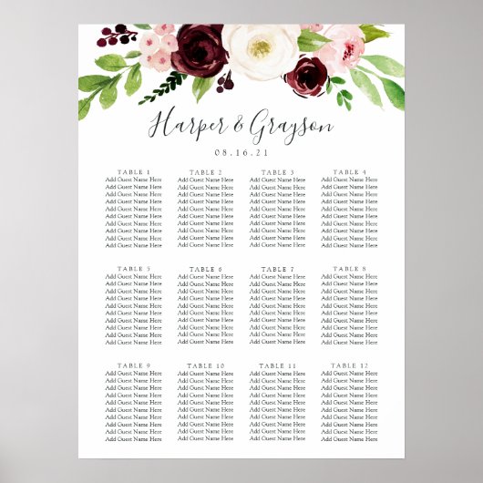 Blush Romance Wedding Seating Chart Poster (Vorne)