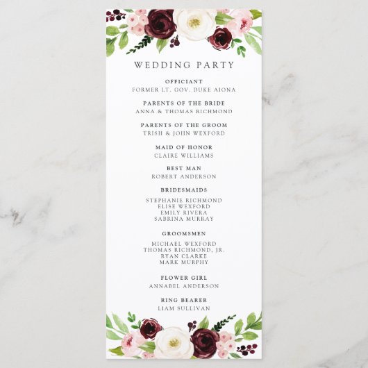 Blush Romance Wedding Zeremony Program Programm (Rückseite)