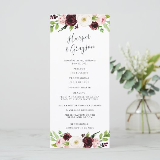 Blush Romance Wedding Zeremony Program Programm (Stehend Vorderseite)