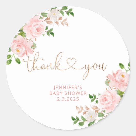 Blush rosa Blumendanke Runder Aufkleber (Vorderseite)