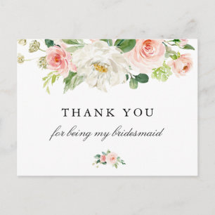Blush rosa Blumengehilfin danke Karte