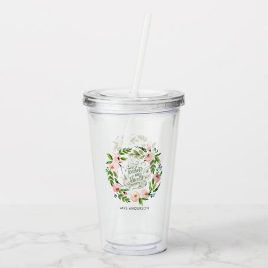 Blush rosa Blumenkranz Dankeschön Lehrer Geschenk Acryltrinkbecher (Rückseite)