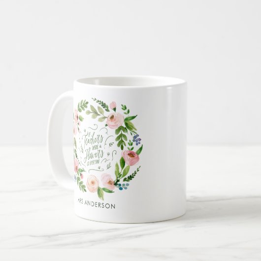 Blush rosa Blumenkranz Dankeschön Lehrer Geschenk Kaffeetasse (Vorderseite Links)