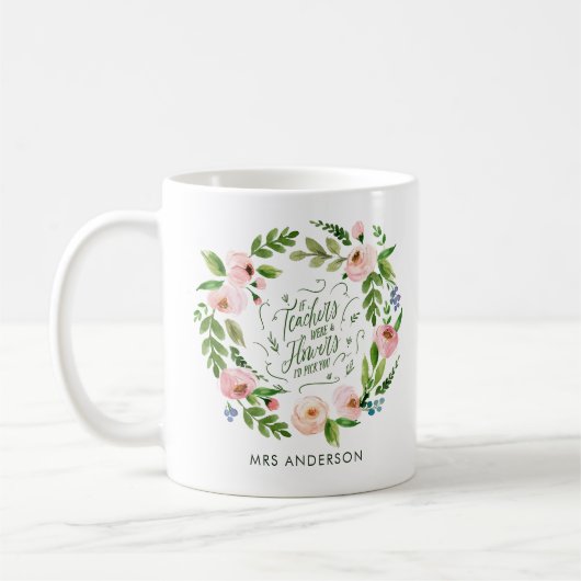 Blush rosa Blumenkranz Dankeschön Lehrer Geschenk Kaffeetasse (Links)
