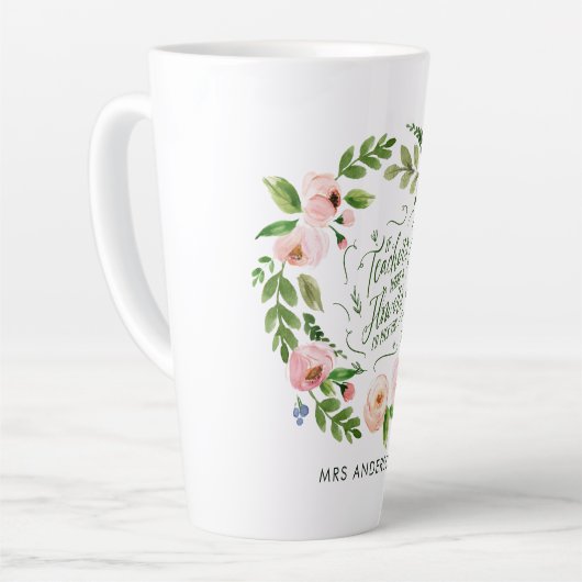 Blush rosa Blumenkranz Dankeschön Lehrer Geschenk Milchtasse (Linke Ecke)