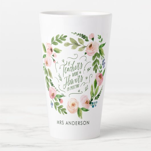 Blush rosa Blumenkranz Dankeschön Lehrer Geschenk Milchtasse (Vorderseite)