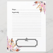 Blush rosa Boho Federn weißes Rezept Blatt einfüge (Rückseite)