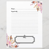 Blush rosa Boho Federn weißes Rezept Blatt einfüge (Vorderseite)