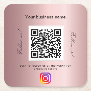 Blush rosa Firmenname qr Code Instagram Rechteckiger Pappuntersetzer