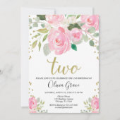 Blush rosa Gold 2. Geburtstag Blumenmädchen Geburt Einladung (Vorderseite)
