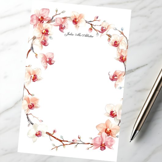 Blush Rosa Orchideenblüten Gewirr Briefpapier
