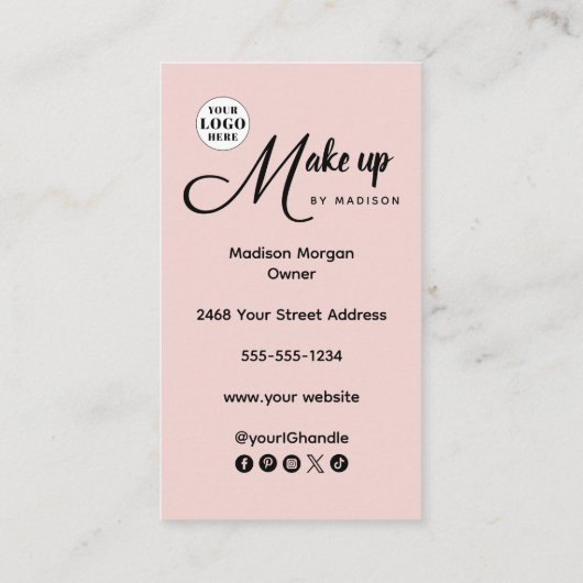 Blush-Rosa Schrift-Logo QR-Code Foto Make-up Visitenkarte (Rückseite)