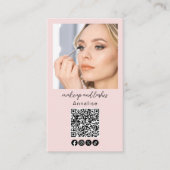 Blush-Rosa-Skript-Logo-QR-Code-Foto-Makeup Visitenkarte (Vorderseite)