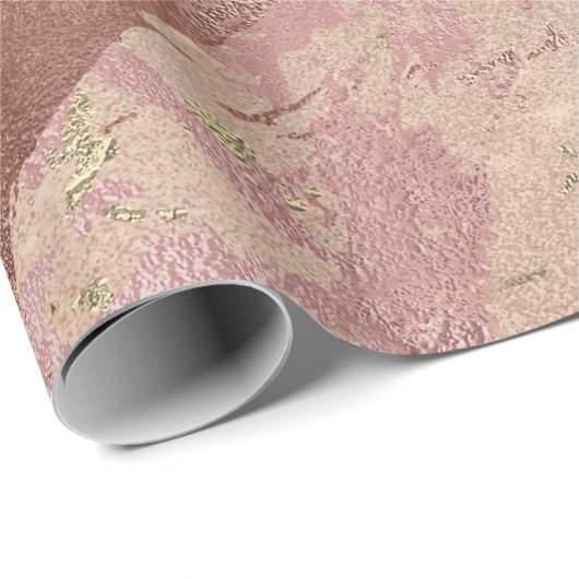 Blush Rose Abstrakt Gold Metallischer Marmorschlag Geschenkpapier (Rolleneckpunkt)