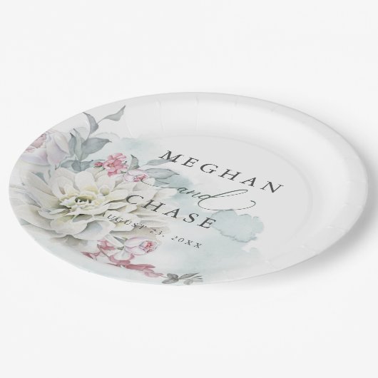Blush Rose Alabaster Garden Blumenzwiese Pappteller (Schrägansicht)