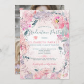 Blush Rose Aquarell FOTO Abschlussfeier Einladung (Vorne/Hinten)