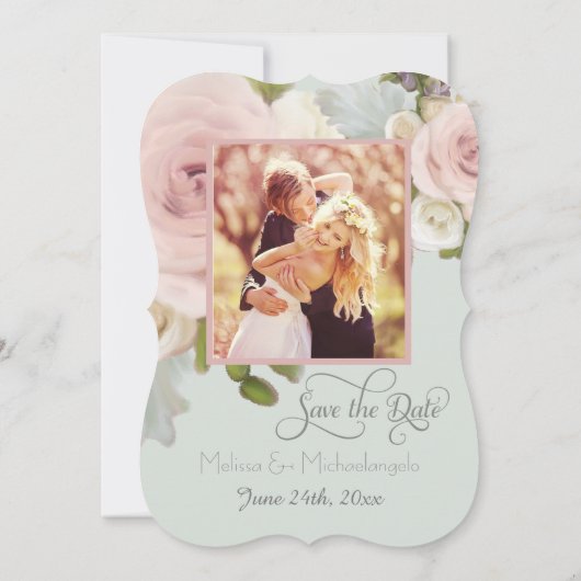 Blush Rose Bläschen Sukkuläres Foto Save the Date Einladung (Rückseite)